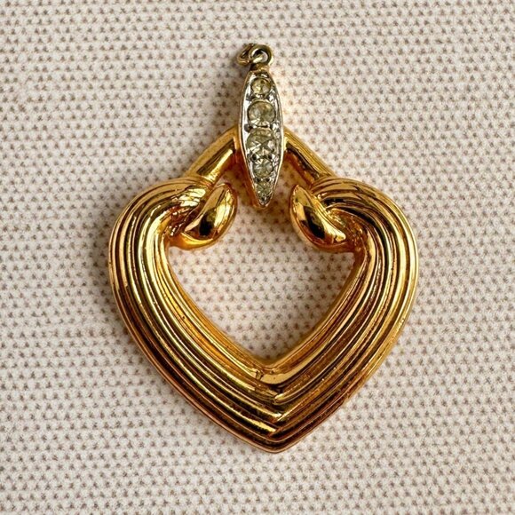 Vintage Jomaz Gold Heart Pendant 1.5" Joseph Mazer - Picture 4 of 5